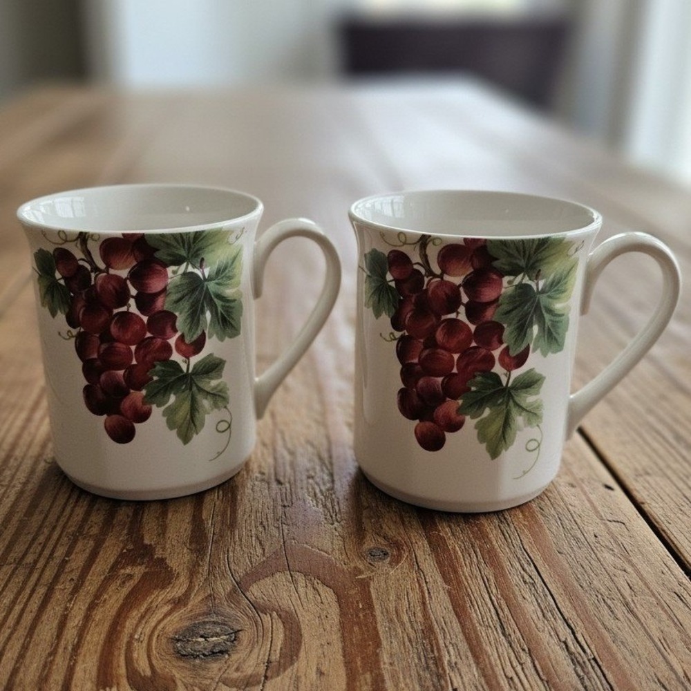 Royal‎ Doulton Grape Coffee Cups, Set of 2, Vintage Fruit-Themed Mugs, Drinkware